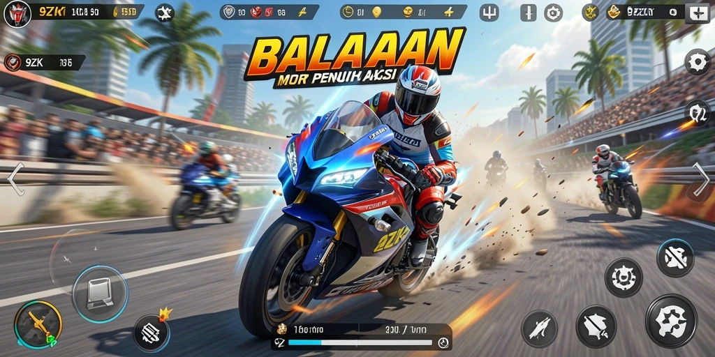 Tampilan seru dari gameplay balapan motor di 9ZK.