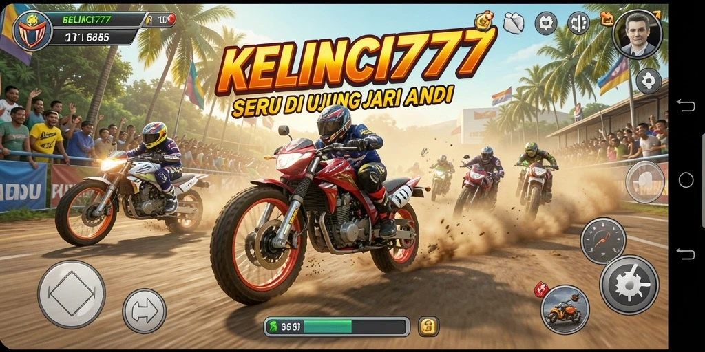 Screenshot gameplay yang menunjukkan aksi balap motor yang mendebarkan.