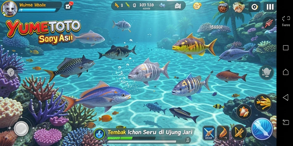 Tangkapan layar YUMETOTO menampilkan aksi seru menembak ikan.